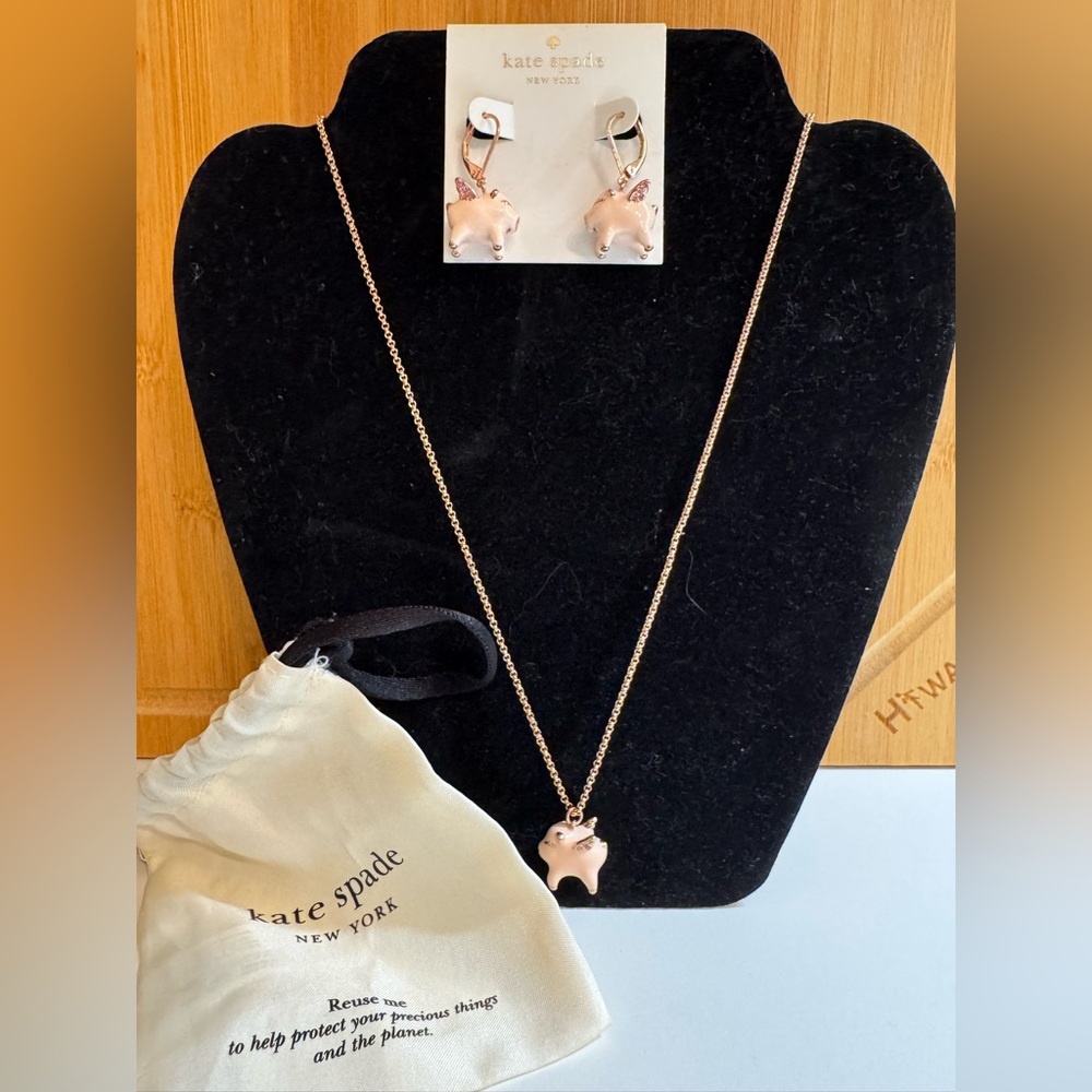 Kate Spade Imagination Flying Pig Necklace and Earrings Set
